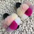 Fur Slides Factory Supply Mixed Color Pom Pom Six Balls Fox Fur Multi-Color Fluffy Fur Slippers For Women