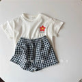Girls White T-shirt Plaid Shorts /Set Casual Simple Cute | SAMAG