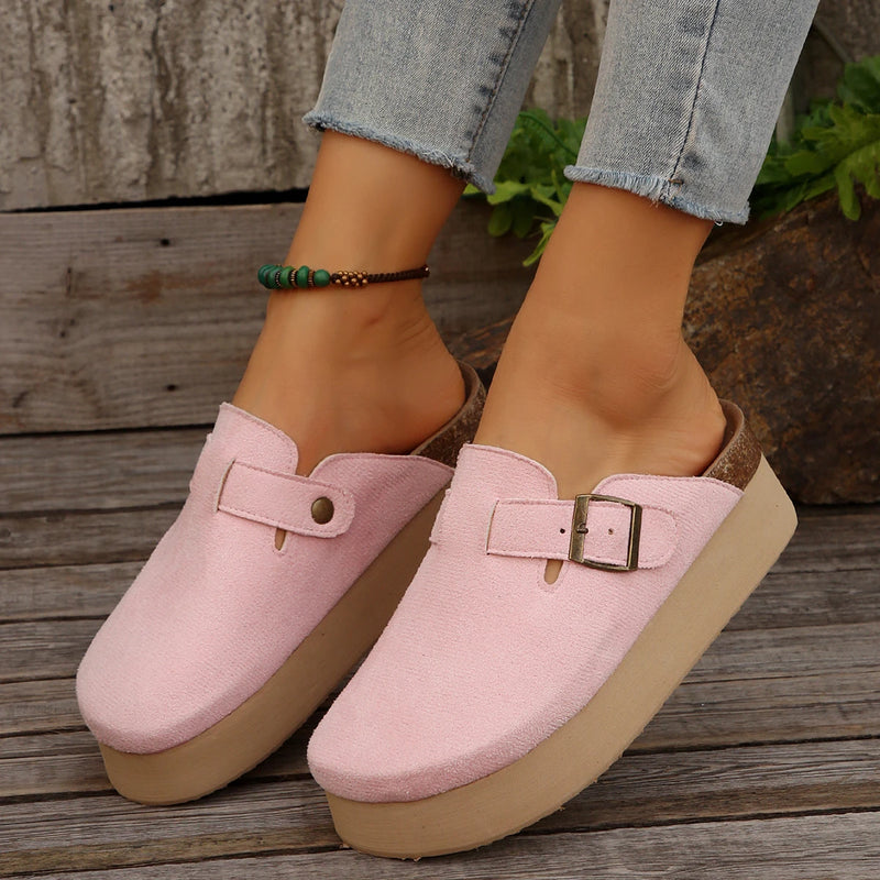 Women Mules Shoes Casual Outdoor Mules Slippers Slip-On Outdoor Beach Flat Shoes Trendy Fashion Cork Sole Sandals Slides Women