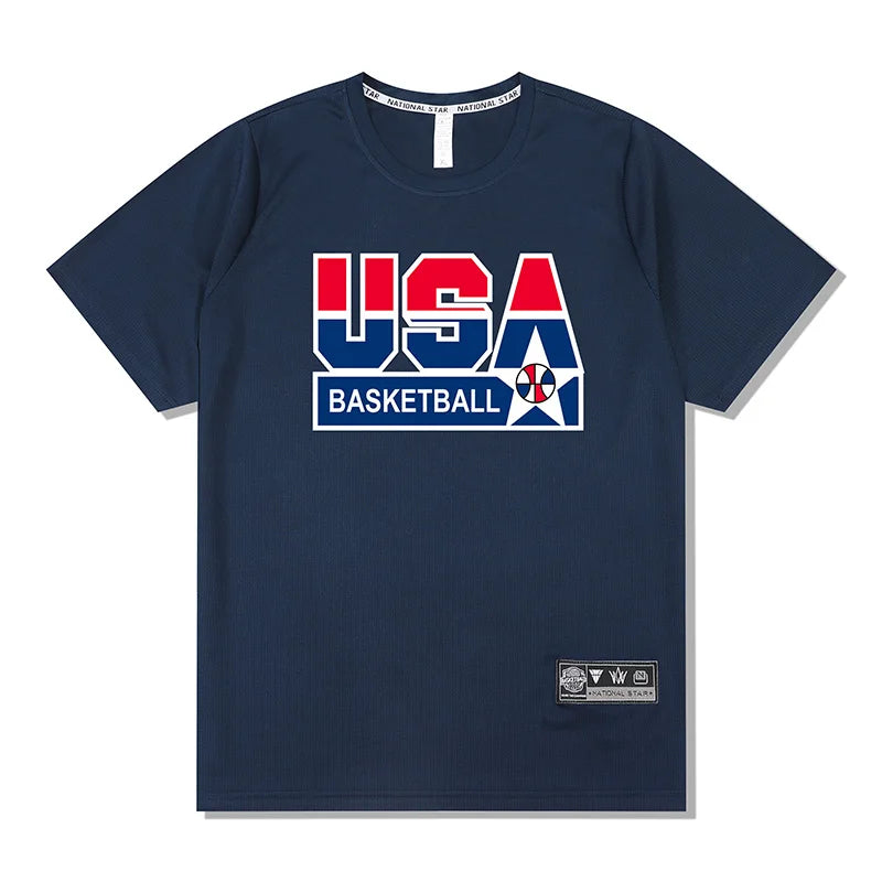 Loose Men Running 2023 Outdoor Street Basketball Gym Short Sleeve Letter Print T Shirt Summer Quick Dry Fitness Bodybuilding