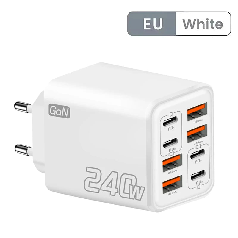 240w Gan Usb C Charger 8 In 1 Fast Charging Phone Charger Power Adapter For Iphone Samsung Xiaomi Type C Eu/us Plug Wall Charger