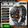 Military Grade Alloy Smartwatch 1400mAh Long Standby Waterproof SOS Emergency Flashlight BT Call Outdoor Sports Watch For Men