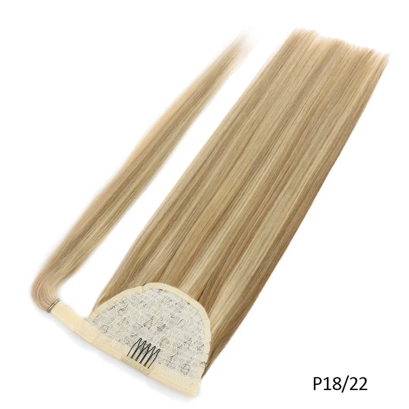 Straight Human Hair Ponytail Wrap Around Horsetail Clips-In Brazilian Remy Hair Ponytail Wig 120g