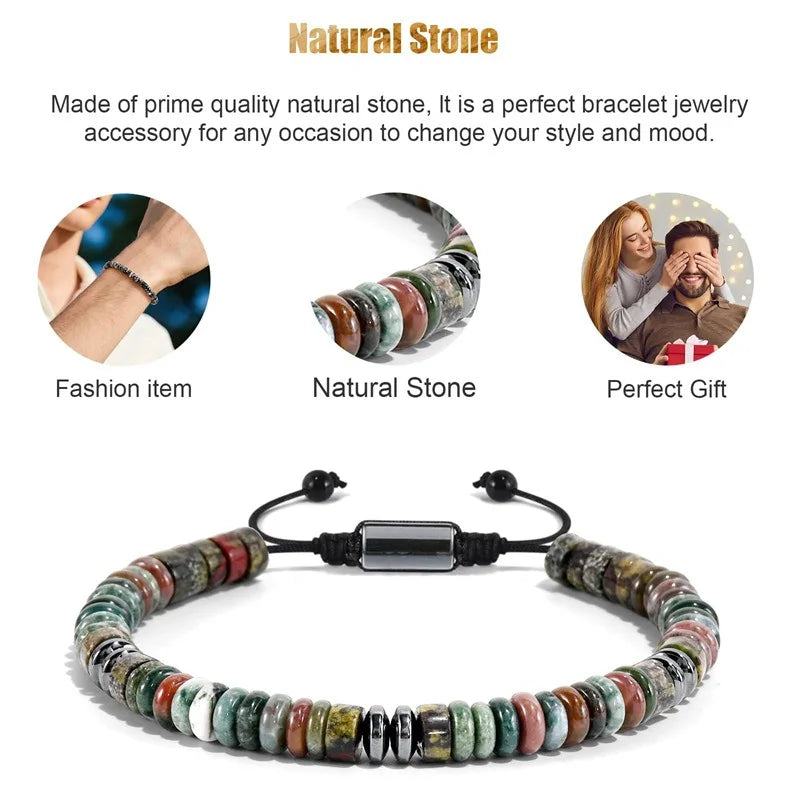 Healing Crystal Bracelets Abacus Bead flat Beaded Bracelets for Men Women Adjustable Natural Stone Bracelets for Father Son