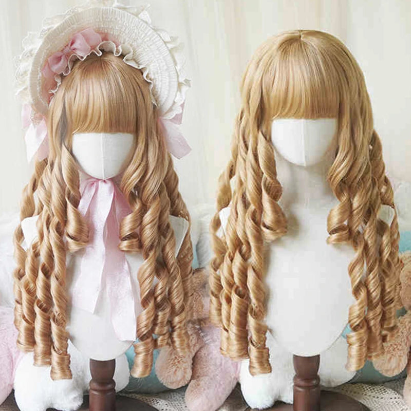 Synthetic Long Curly Wavy Lolita Wig with Bangs Wig Girl Cute Ombre Pink Blonde Black Cosplay Party Halloween Harajuku Wig