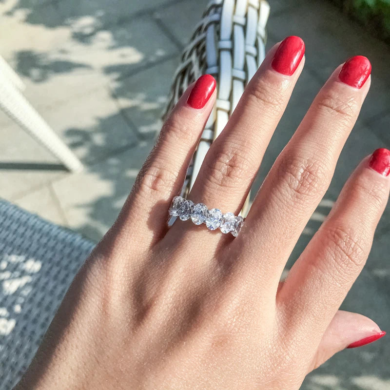 OXTAO 0.5CT Oval Moissanite Eternity Ring Engagement Anniversary Gifts for Women Stackable Wedding Rings Jewelry 14K Gold Filled