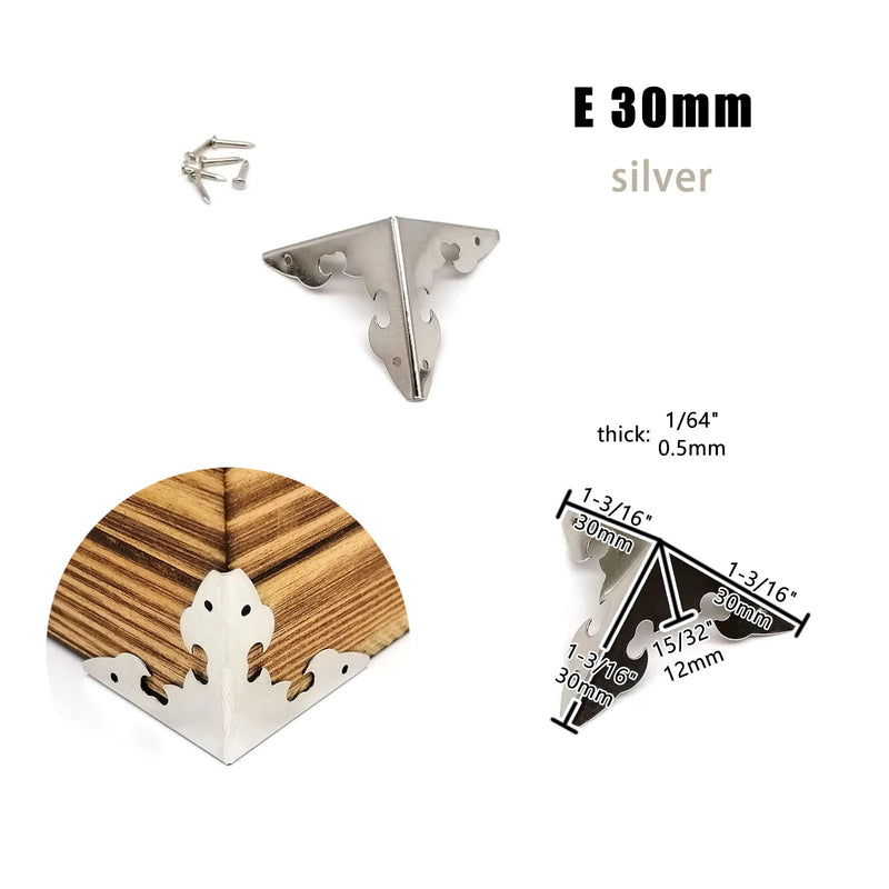 12pcs Decor Corner Protector Cover for Jewelry Chest Wine Gift Box Wooden Case Suitcase Antique Brass Bronze Golden Silver DIY