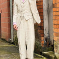 Beige Linen  Men Suits 3 Pieces Men Suits Lightweight Blazer Vest Pants Set Casual Summer Wedding Outfit