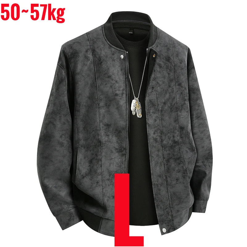 Big Size 8XL Suede Leather Jacket Men Cotton Padded Coat Motorcycle Male Oversize College Large Plus Winter Zipper Windbreaker