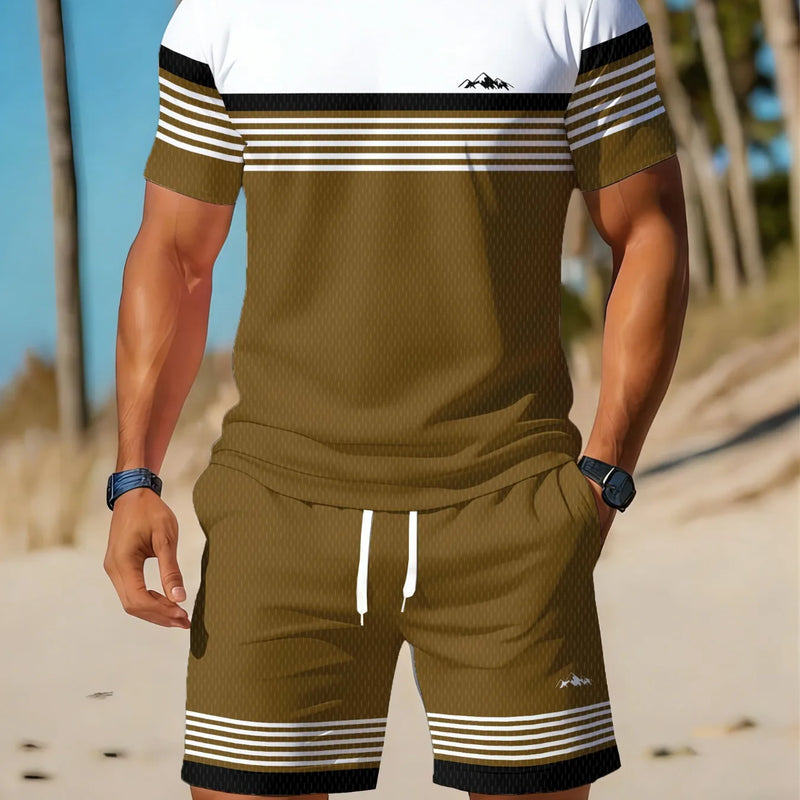 Casual Holiday Beach Men's T - shirt And Shorts 2 Pieces Sets Summer Suit Clothing Stripe Print Sleeve Tee - View 7 | SAMAG