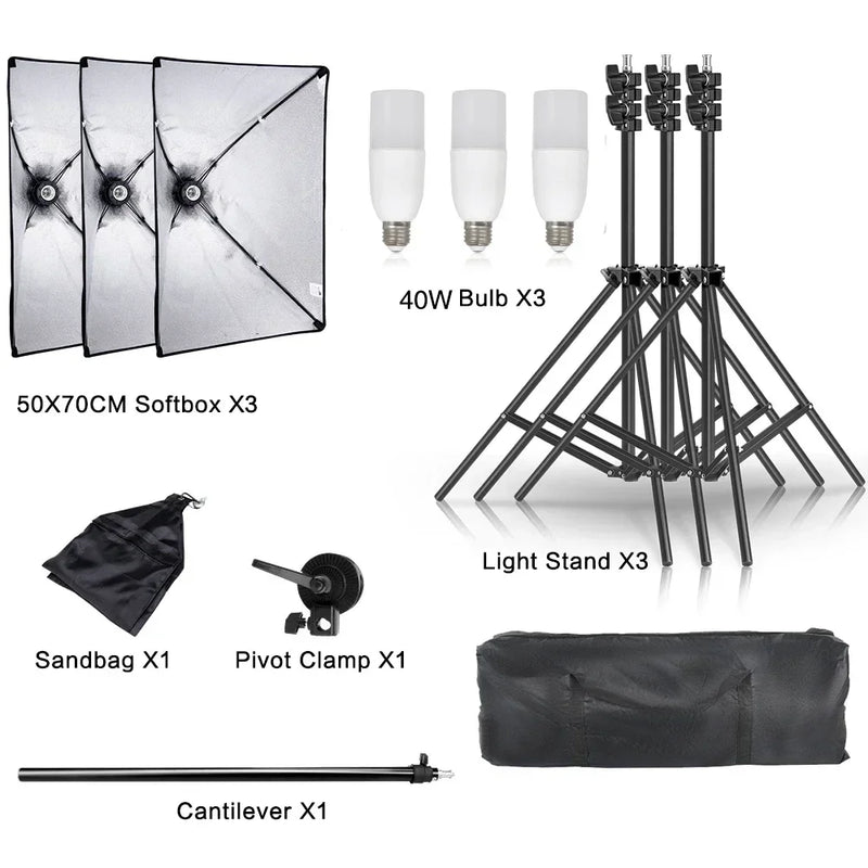 Studio Kit Photo Softbox Light Box Lighting Single Led Lamp with Tripod Photography Shooting Soft Box Flash E27 Accessories