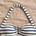 Summer Textured Knit Halter Top Shorts Two Piece Outfit, Classic Nautical Stripes Paired With Breathable Knit Fabric, Ideal For