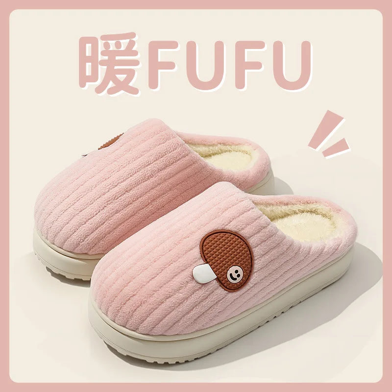 Women's Winter Slippers - Thick Plush House Shoes with Mushroom Design, Warm Anti-Slip Indoor/Outdoor Booties for Cold Weather