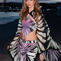 Butterfly Wing Print Jumpsuit Bodycon Skirt Sets Women Sexy Hollow Out Backless Irregular Long Sleeve Slim Jumpsuits Slit Skirts
