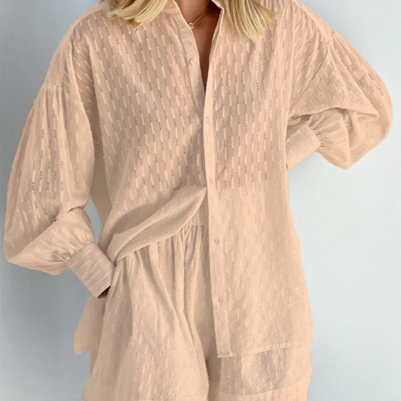 Women's Two Piece Set Outfits Summer Fashion Loose Shorts Long Sleeved Elegant Shirt 2 Piece Sets Suit For Women Streetwear 2026