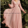 New Simple V Neck Long Bridesmaid Dresses with Sleeves | SAMAG
