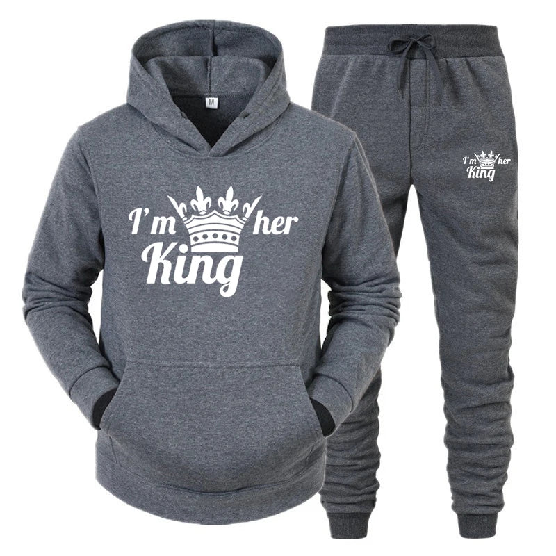 Lover Tracksuit Hoodies Printing QUEEN KING Couple Sweatshirt Plus Size Hooded Clothes Women Two Piece Set - View 7 | SAMAG