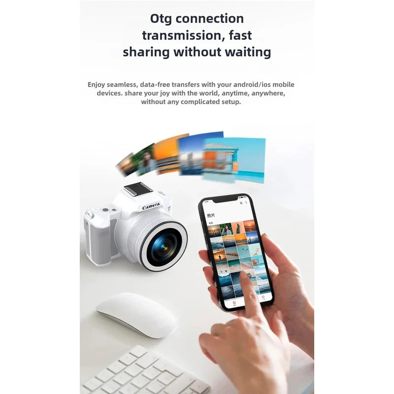 Mini DSLR Digital Camera 2K Ultra High Definition 48 Megapixel with Dual Cameras, Beauty Fill Light Selfie Camera CCD Camera