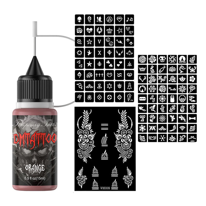Temporary Tattoo Inks With 3Tattoo Stickers Stencil Kit Freehand Painting Gel for Makeup Trend Party Tattoos For Hand & Body Art