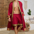 Spring Summer Men Pajamas 2PCS Robe Shorts Set Baroque Style Satin Kimono Bathrobe Nightgown Home Clothing Loungewear MY1170