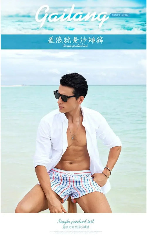 Striped Men Casual Shorts Beach Pants Board Short Quick Dry Sports Trunk Summer Seaside Beachwear Loose Homewear Sleeping Pajama