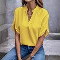 V Neck Short Sleeve Loose Blouse Women Casual Solid Color | SAMAG