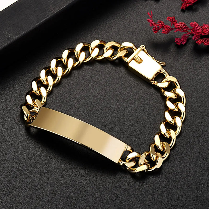 Wholesale 18K Gold 10MM Chain Bracelets For Man Women High Quality Fashion Jewelry Wedding Party Christmas Gifts 20cm
