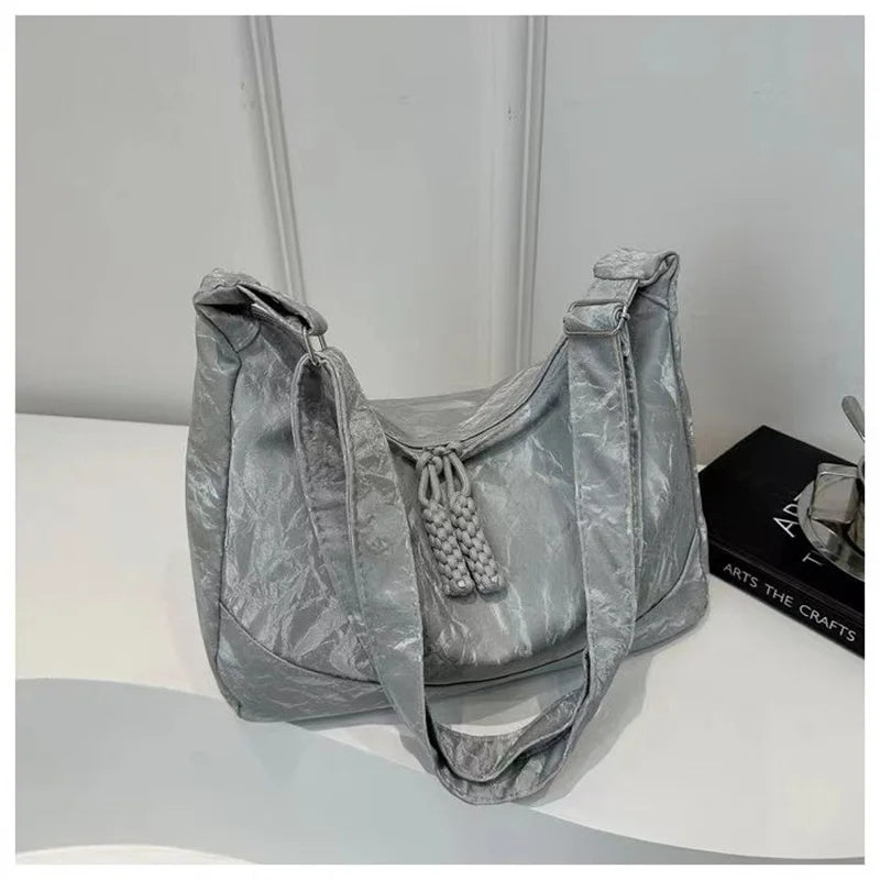 Trendy Women's Soft Cloth Shoulder Bag Solid Color Student Casual Style Big Handbags Crossbody Bags for Women Shoulder Hobos Bag