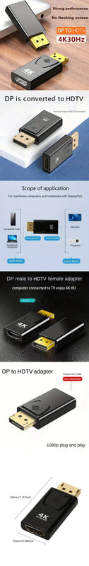 4K DP DisplayPort to HDMI-compatible Adapter Converter Display Port DP to HDMI-compatible HDTV Adapter Video Audio Laptop PC