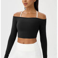 Long Sleeve Yoga T-Shirt for Women, Off Shoulder, Sexy Tight Gym Workout Top, Naked Feeling, Quick Dry Sports Activewear