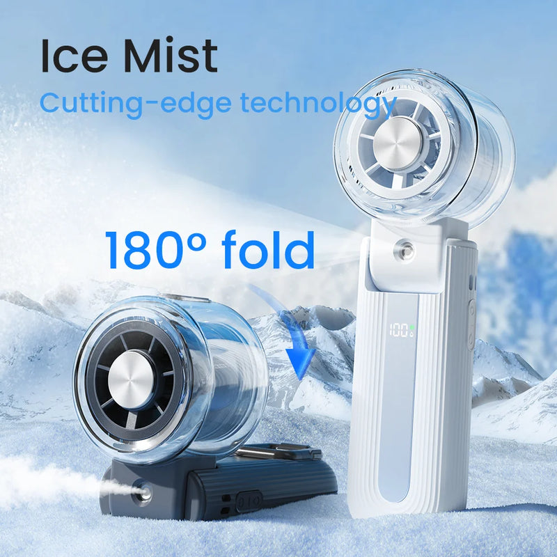 Portable Handheld Misting Fan Ice Cooling Fan Semiconductor Compressed Air Humidifier USB Folding Fan 3600mAh Summer Gift