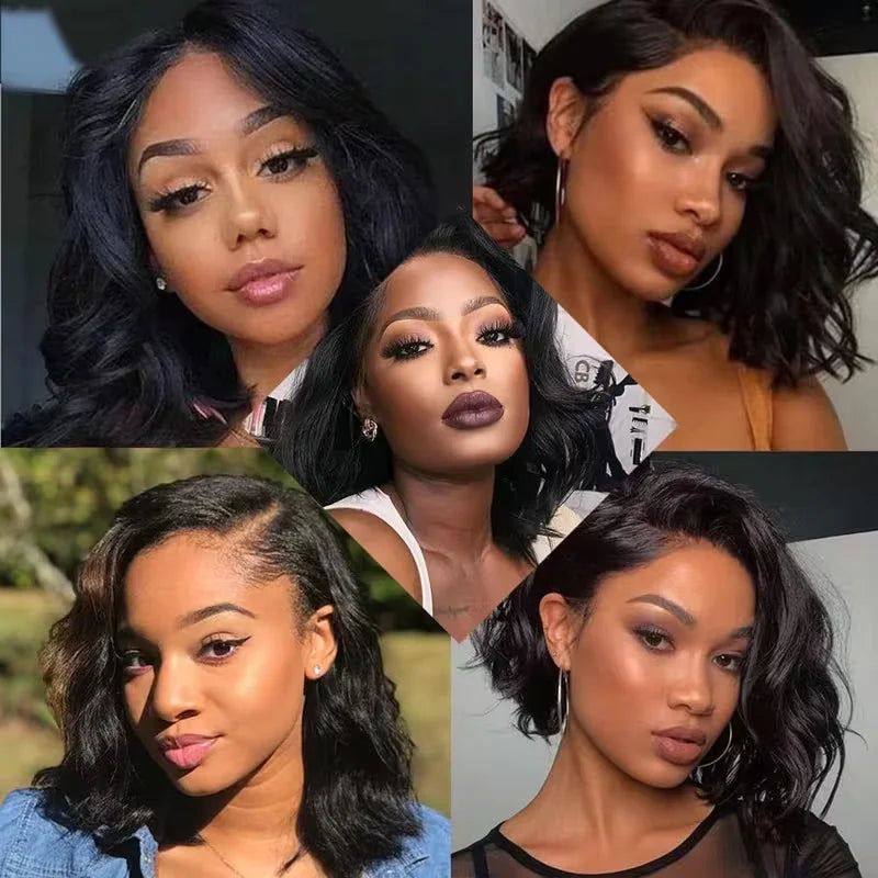 Body Wave Bob Wig Human Hair 13x4 Short Bob Lace Frontal Human Hair Wigs 200% Density Transparent Lace Frontal Brazilian Virgin Bob Wig For Women