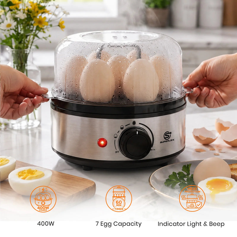 SUPERLEX 400W Power EGG COOKER with Large Capital Boils Up to 7 Eggs Smart Power Off Easy to Clean and Better Safeter For Family