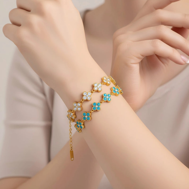 18K Gold Plated Stainless Steel Bracelet with Delicate Cubic Zirconia Luxury Fashion Party Jewelry Gift