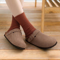 Bebealy Women's Suede Clogs with Arch Support Fashion Back Strap Leather Mules Slip On Potato Shoes Genuine Cork Footbed Clogs