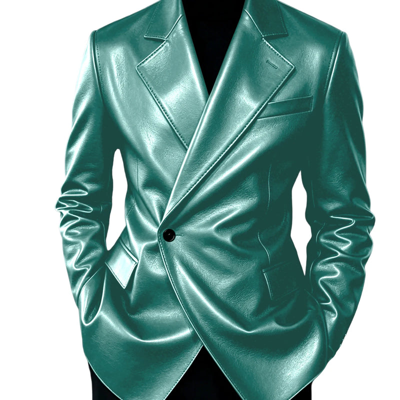 Men's Leather Blazer Slim Fit Faux Suit Jacket Formal - View 19 | SAMAG