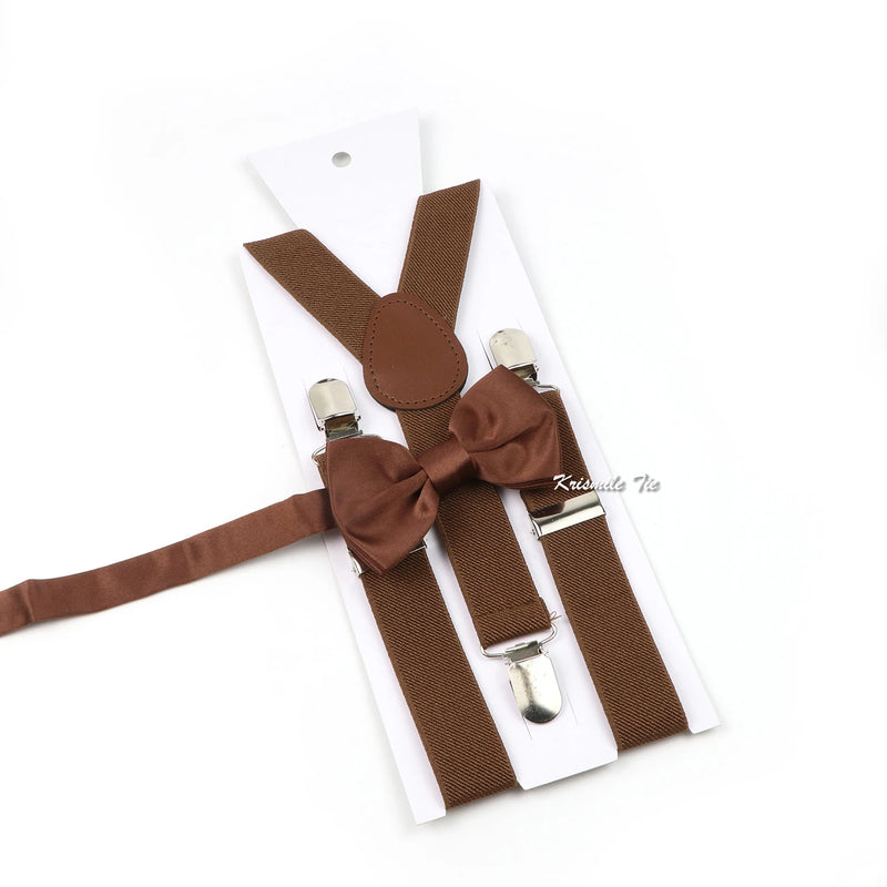 Fashion Men Kids Suspender Bowtie Sets For Wedding Party Festival Gift Brown Khaki Elastic Y - back - Visuel 23 | SAMAG