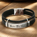 Custom Engraved Name Braided Rope Stainless Steel Bracelet, Personalised Engraved Text Twisted Rope Braided Leather Wristband