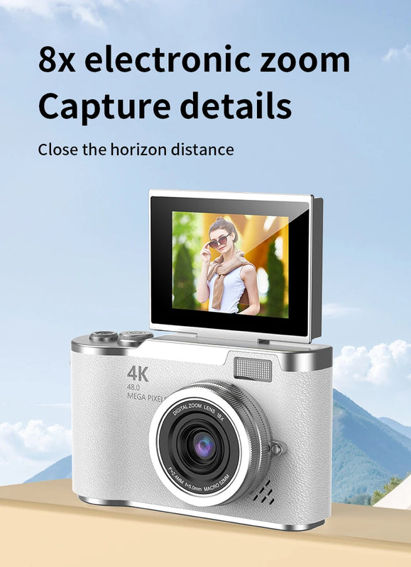 Digital Camera，2.4-inch HD rotating screen，4K video recording，800mAh battery capacity，48 megapixels，Beauty function，Autofocus