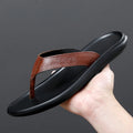 Men'S Genuine Leather Slip-On Flat Flip Flops Classic Round Toe Slip-On Soft Bottom Clip Toe Male Slide Sandals Summer Leisure P