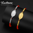 Lucktune Virgin Mary Pendant Bracelet Stainless Steel Cross Women's Red Bracelet Rouge Gold Color Jewelry Religious Amulet Gifts