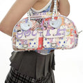 Kawaii Y2K Graffiti Handbag for Women Cute Star Strap Boston Bag Retro Manga Shoulder Bag Vintage Aesthetic Small Underarm Bag