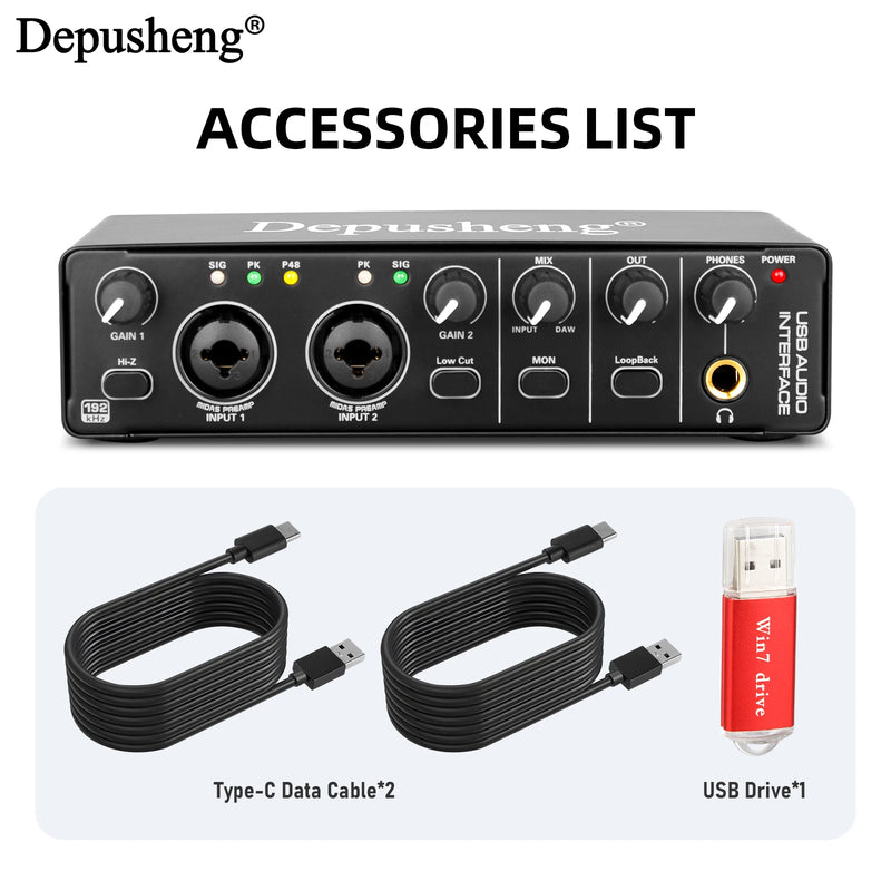 Audio Interface Depusheng MD22 USB 3.0 Sound Card with Monitoring Electric Guitar Live Recording For Studio Singing Micro