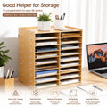 9-Tier 18 Compartments Golden Oak Wood File Literature Organizer Desk Floor Large Mailbox Center Keeper A4 Document Book Magazine Storage Bookshelf Sturdy Load Bearing Easy Assembly Space Saving for Home Office School Classro