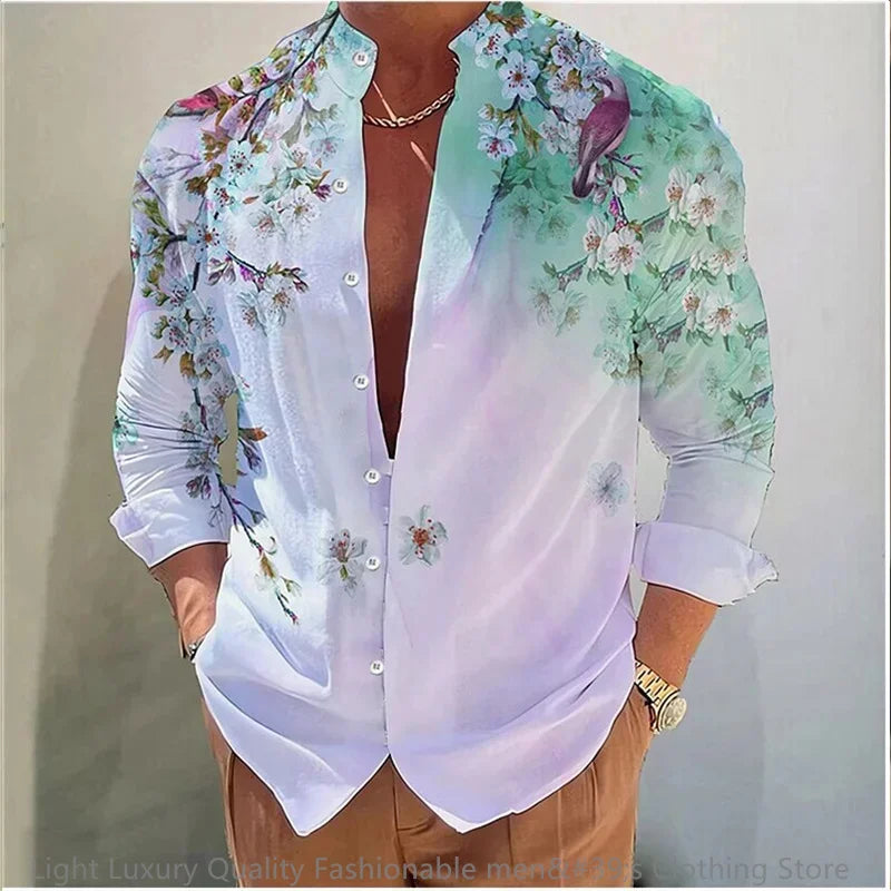 New men's shirt long-sleeved 3D printing flower pattern | SAMAG