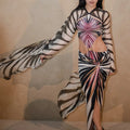 Butterfly Wing Print Jumpsuit Bodycon Skirt Sets Women Sexy Hollow Out Backless Irregular Long Sleeve Slim Jumpsuits Slit Skirts