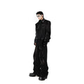 TIFICY Crocodile Patterned Shoulder Pad PU Leather Jacket Men's Patchwork Design High-end Black Jackets Top Men Clothing