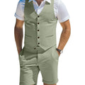 Men's Suit Linen 2 Piece Vests Short Pants Suits for Men Casual Summer Beach Groomsmen Wedding Waistcoat Set