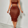 Women's Striped 2 Piece Outfit Casual Sleeveless Top Ruffle Asymmetrical Skirt Set for Daily Vacation Office Wear