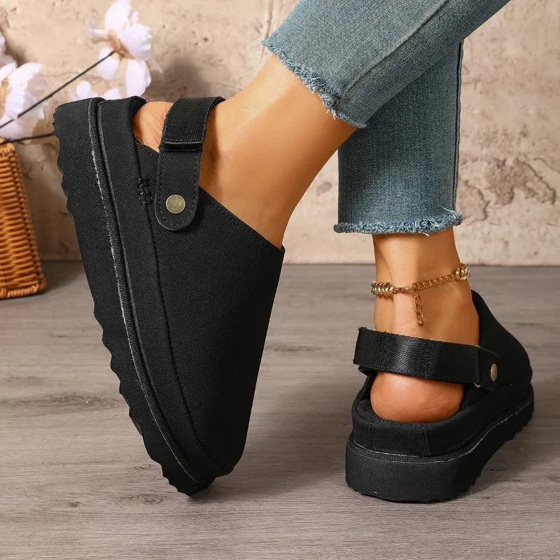 Women Clogs Slip on Mules Suede Platform Ladies Slippers Non Slip Outdoor House Shoes Warm Winter Footwear Ladies Slippers
